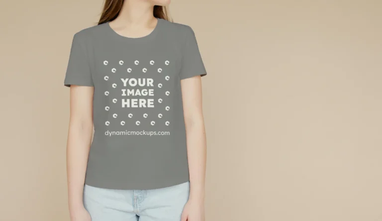 Woman Wearing Gray T-shirt Mockup Front View Template