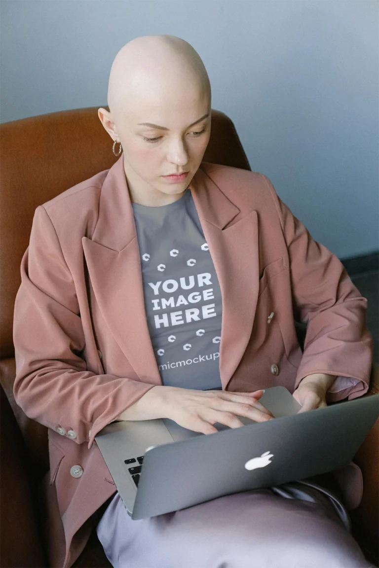 Woman Wearing Gray T-shirt Mockup Front View Template