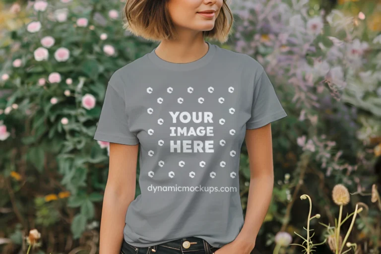 Woman Wearing Gray T-shirt Mockup Front View Template