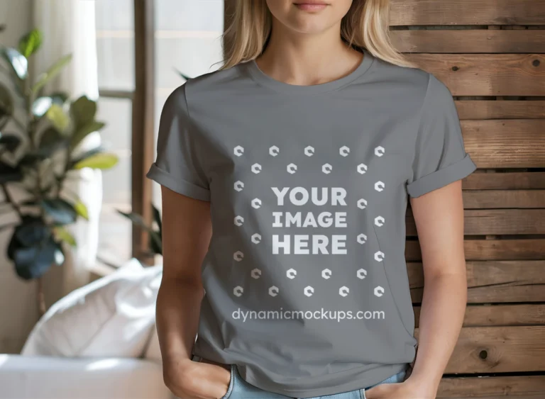 Woman Wearing Gray T-shirt Mockup Front View Template