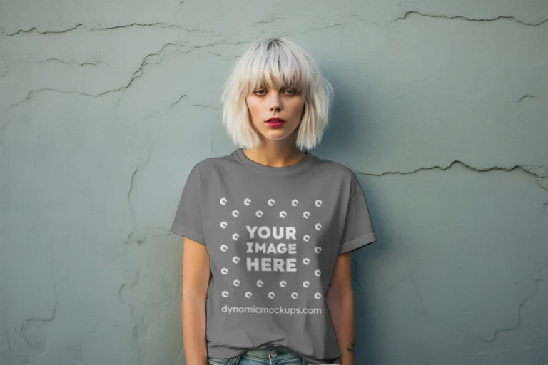 Woman Wearing Gray T-shirt Mockup Front View Template