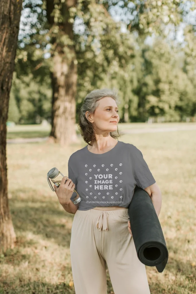 Woman Wearing Gray T-shirt Mockup Front View Template