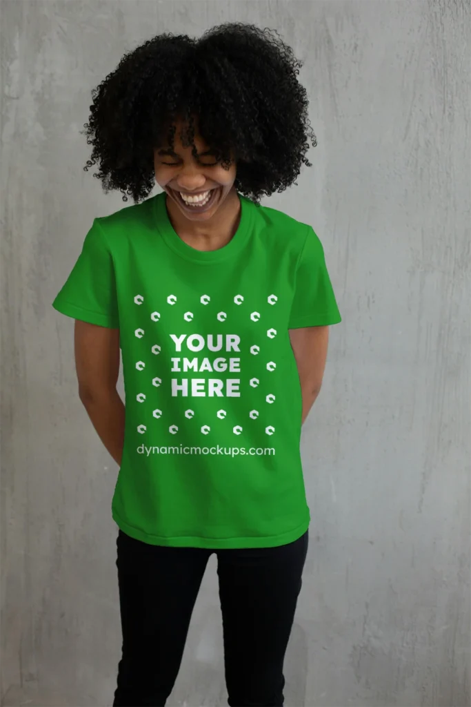 Woman Wearing Green T-shirt Mockup Front View Template