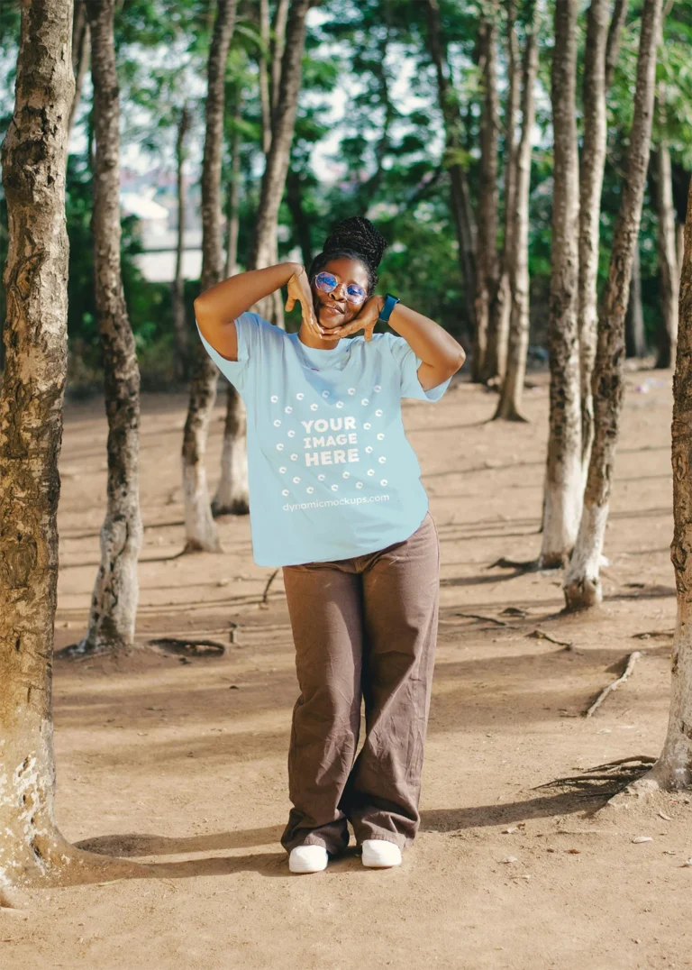 Woman Wearing Light Blue T-shirt Mockup Front View Template