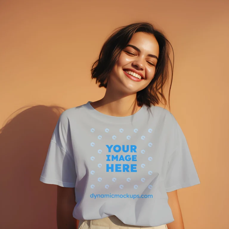 Woman Wearing Light Gray T-shirt Mockup Front View Template