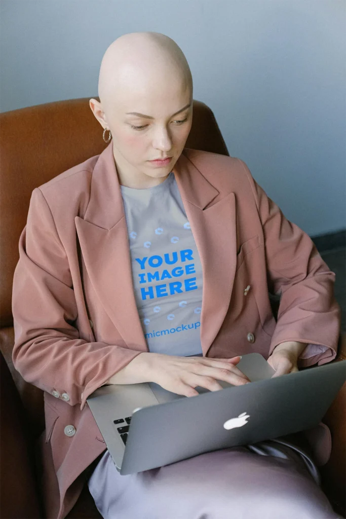 Woman Wearing Light Gray T-shirt Mockup Front View Template