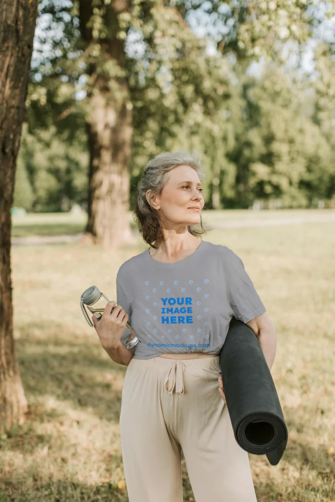 Woman Wearing Light Gray T-shirt Mockup Front View Template