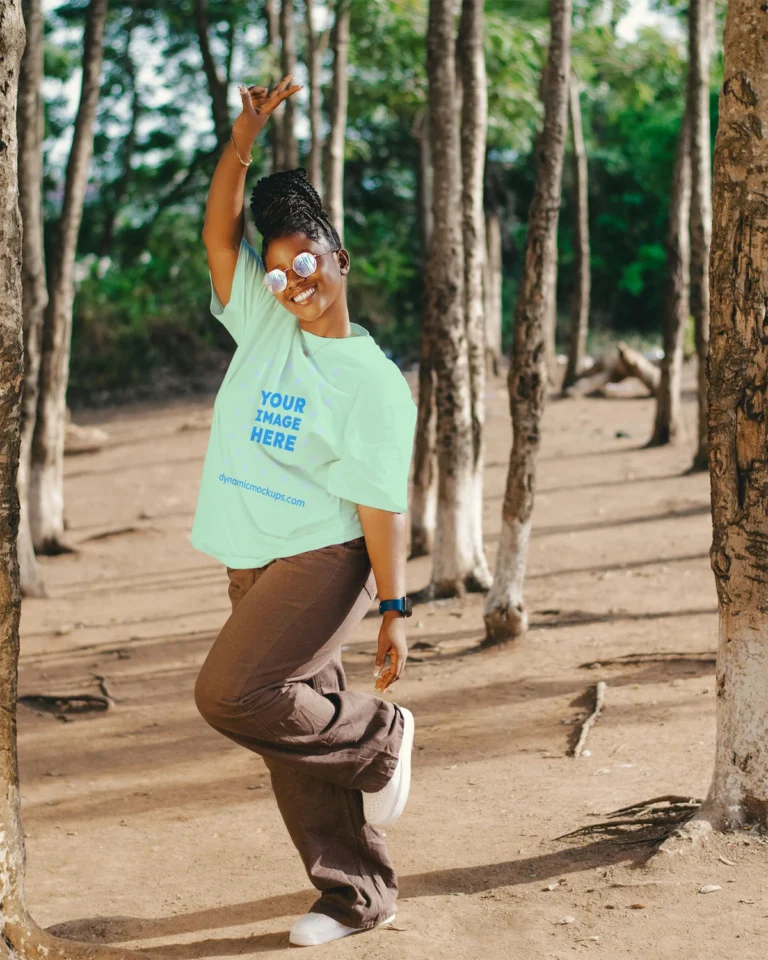 Woman Wearing Mint T-shirt Mockup Front View Template