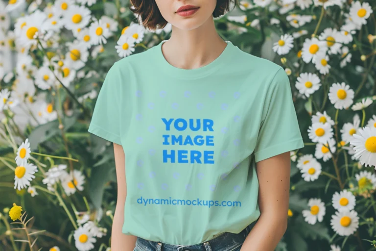 Woman Wearing Mint T-shirt Mockup Front View Template