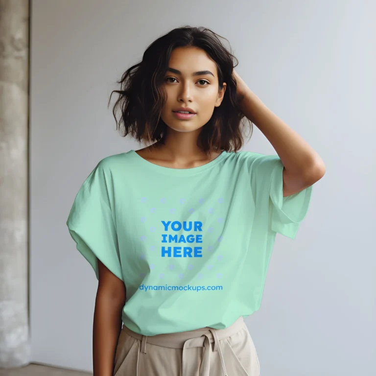 Woman Wearing Mint T-shirt Mockup Front View Template