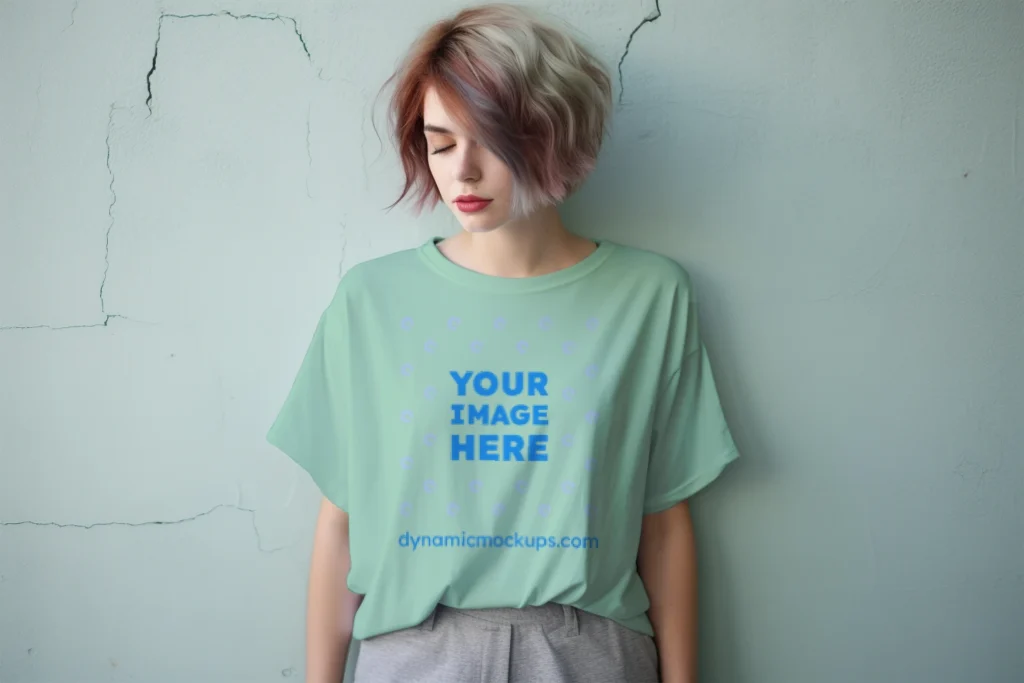 Woman Wearing Mint T-shirt Mockup Front View Template