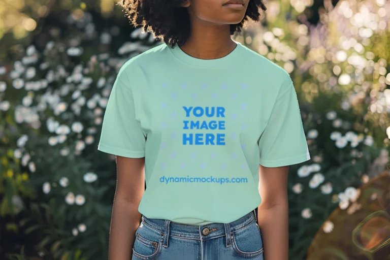 Woman Wearing Mint T-shirt Mockup Front View Template