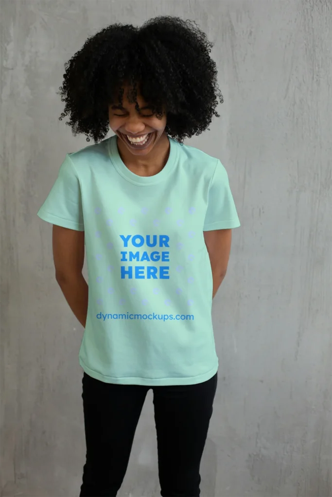 Woman Wearing Mint T-shirt Mockup Front View Template