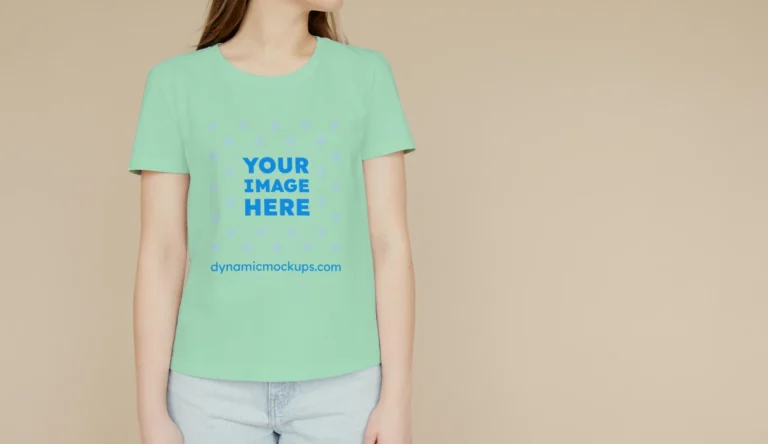 Woman Wearing Mint T-shirt Mockup Front View Template