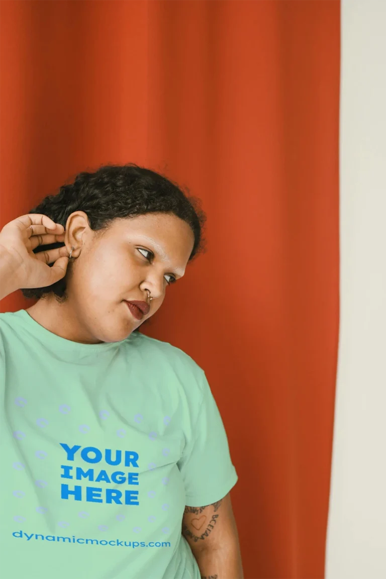 Woman Wearing Mint T-shirt Mockup Front View Template