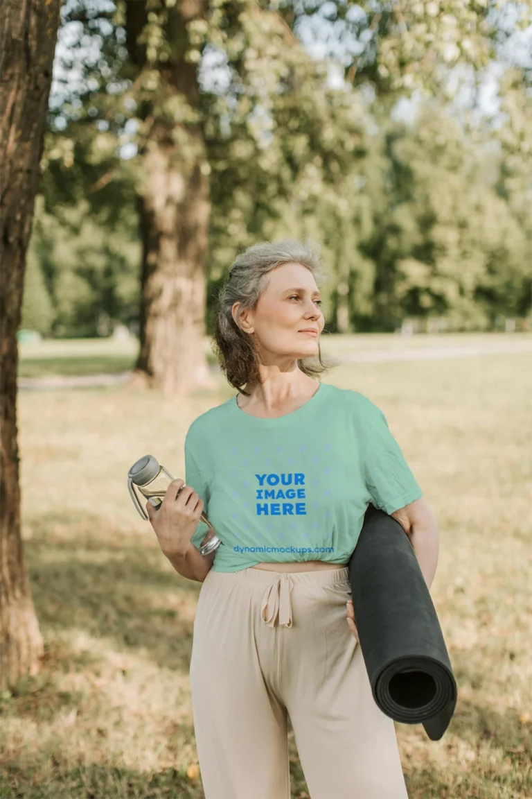 Woman Wearing Mint T-shirt Mockup Front View Template