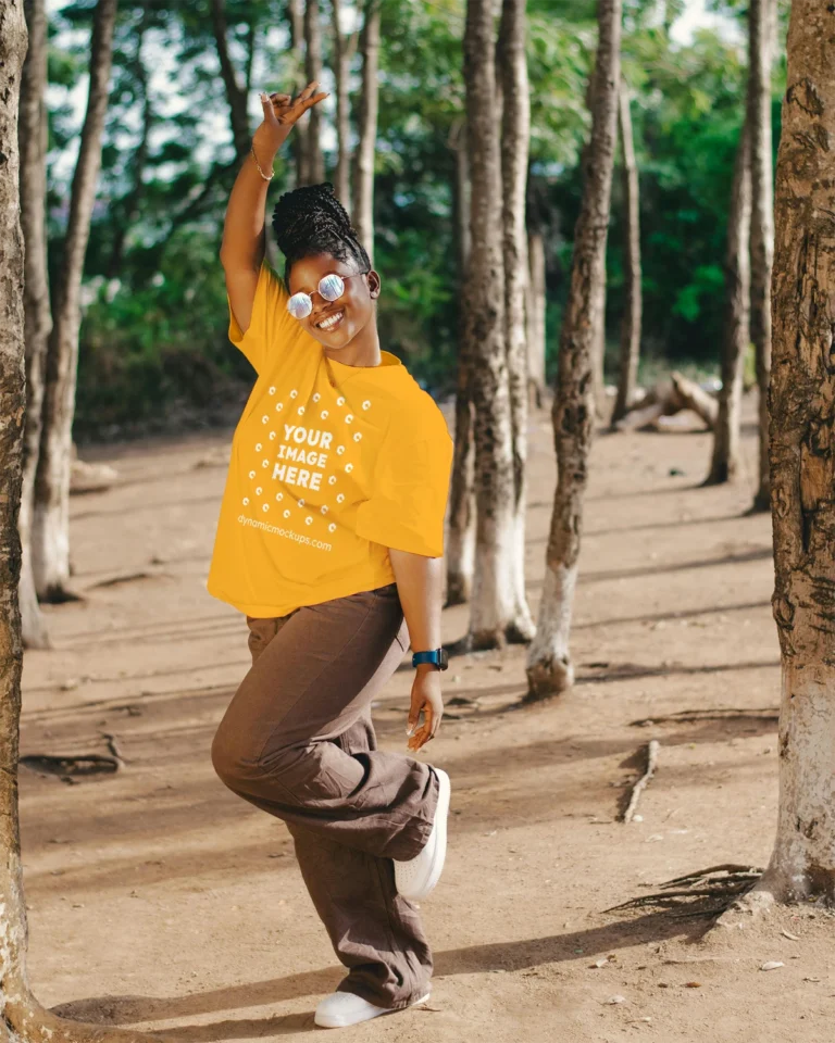 Woman Wearing Orange T-shirt Mockup Front View Template