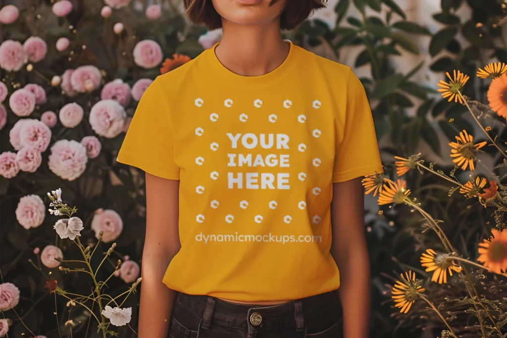 Woman Wearing Orange T-shirt Mockup Front View Template