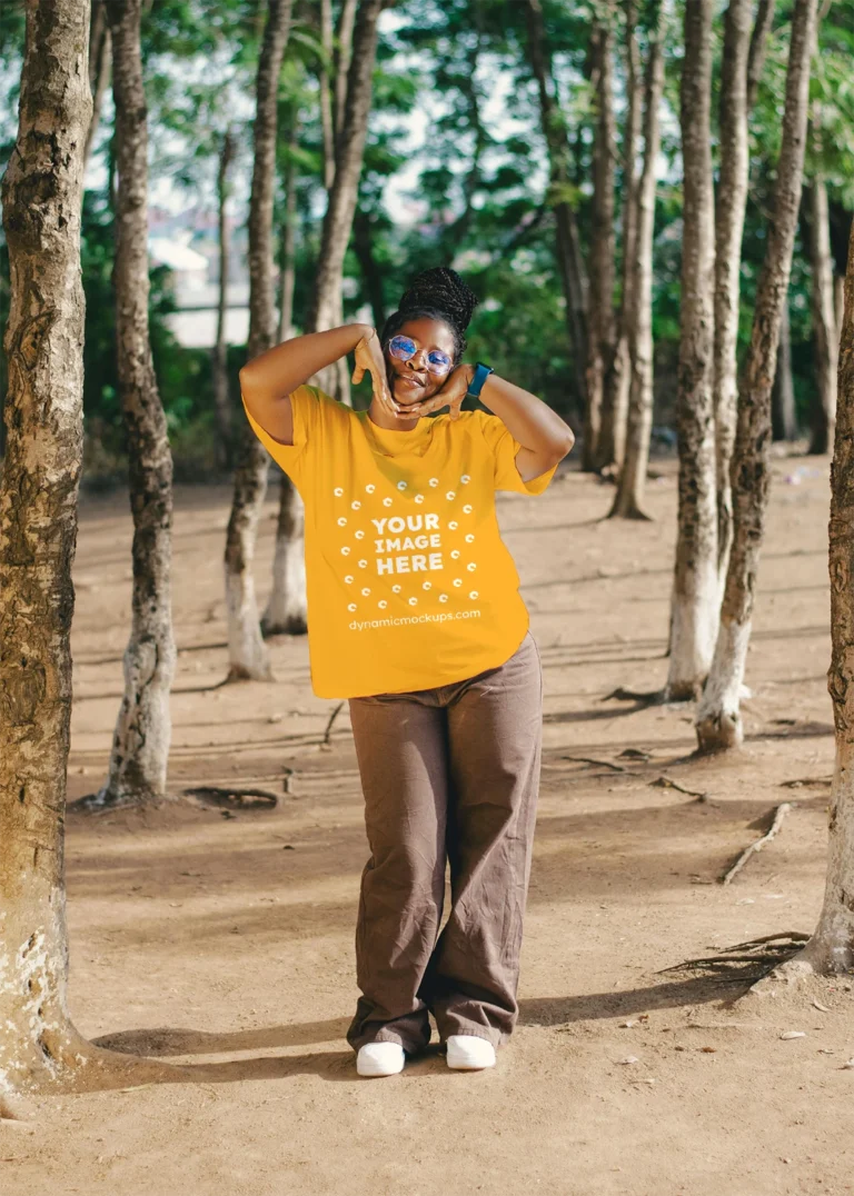 Woman Wearing Orange T-shirt Mockup Front View Template