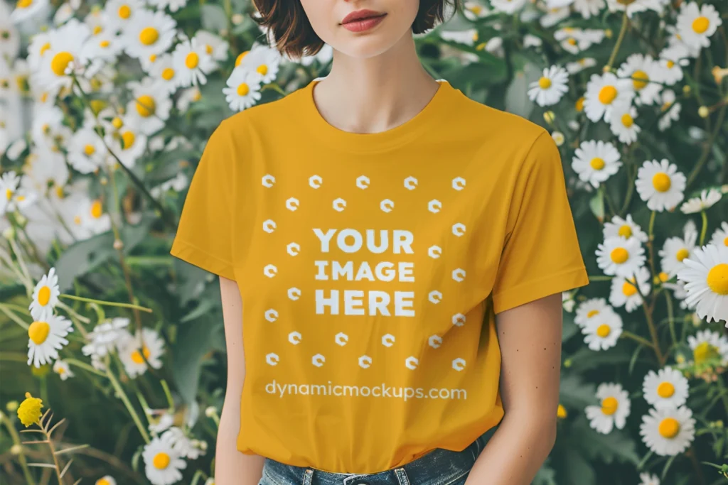 Woman Wearing Orange T-shirt Mockup Front View Template