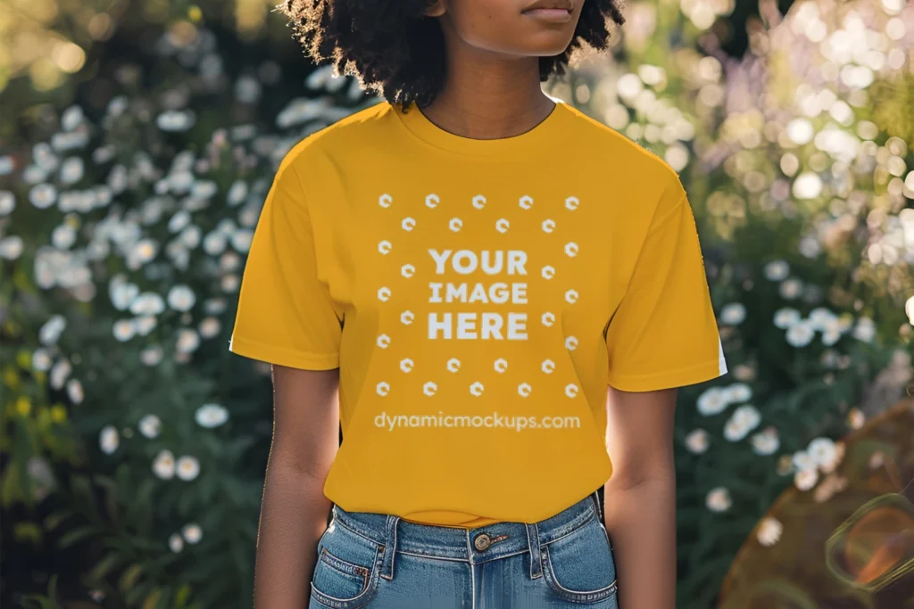 Woman Wearing Orange T-shirt Mockup Front View Template