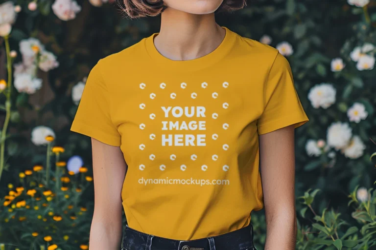 Woman Wearing Orange T-shirt Mockup Front View Template