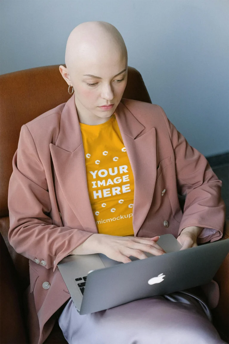 Woman Wearing Orange T-shirt Mockup Front View Template