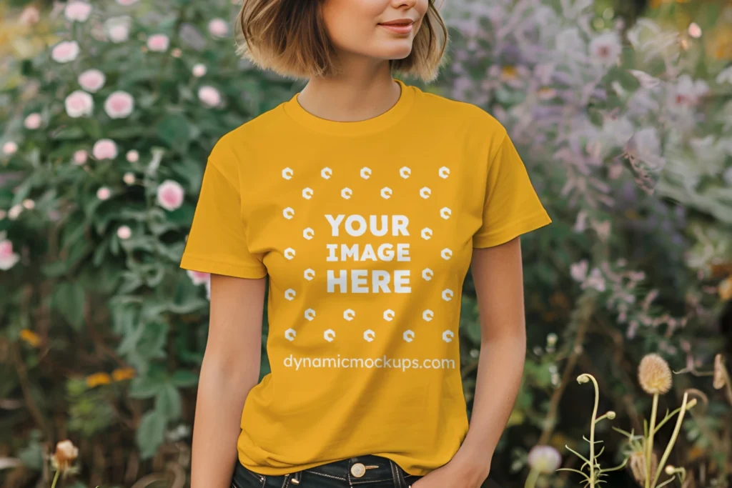 Woman Wearing Orange T-shirt Mockup Front View Template