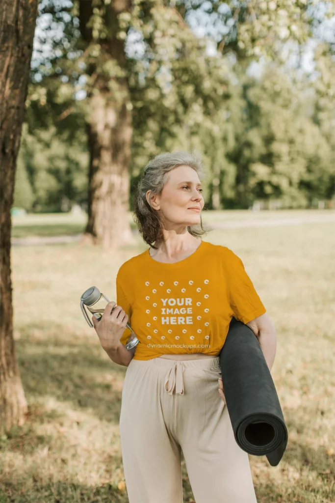 Woman Wearing Orange T-shirt Mockup Front View Template