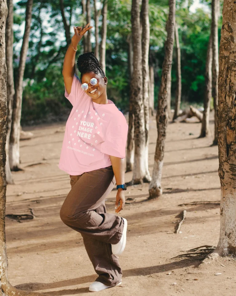 Woman Wearing Pink T-shirt Mockup Front View Template