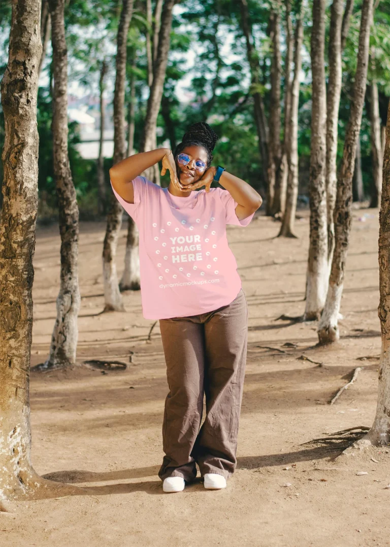 Woman Wearing Pink T-shirt Mockup Front View Template