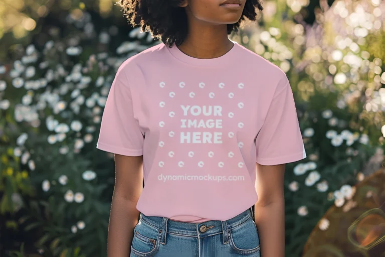 Woman Wearing Pink T-shirt Mockup Front View Template