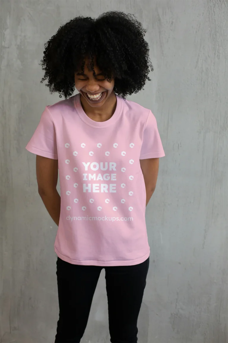 Woman Wearing Pink T-shirt Mockup Front View Template