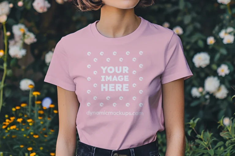 Woman Wearing Pink T-shirt Mockup Front View Template