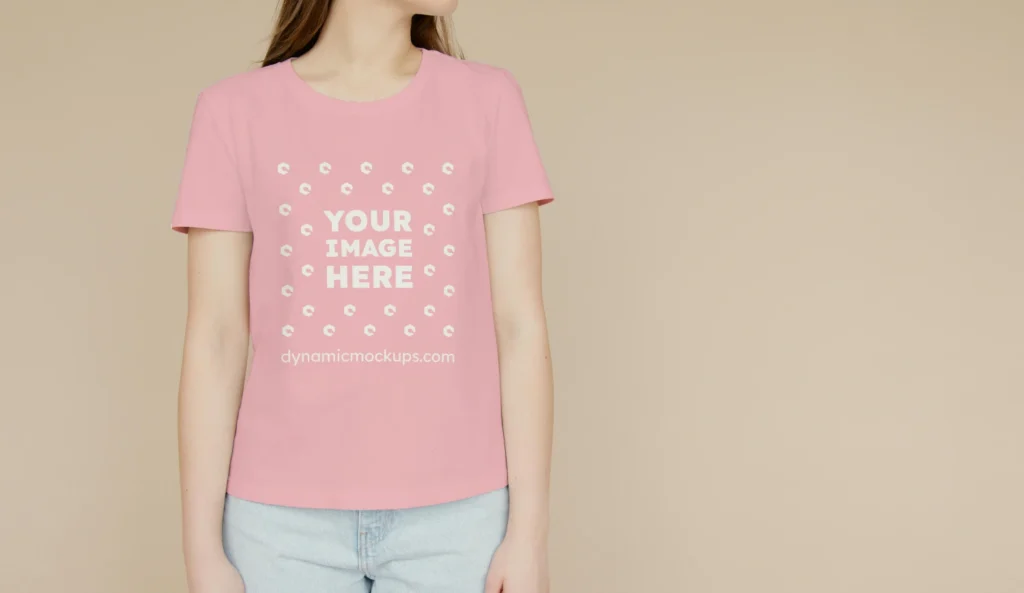 Woman Wearing Pink T-shirt Mockup Front View Template