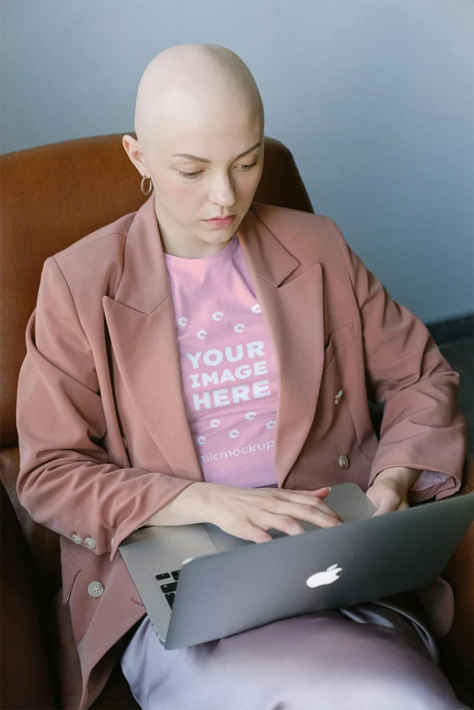 Woman Wearing Pink T-shirt Mockup Front View Template