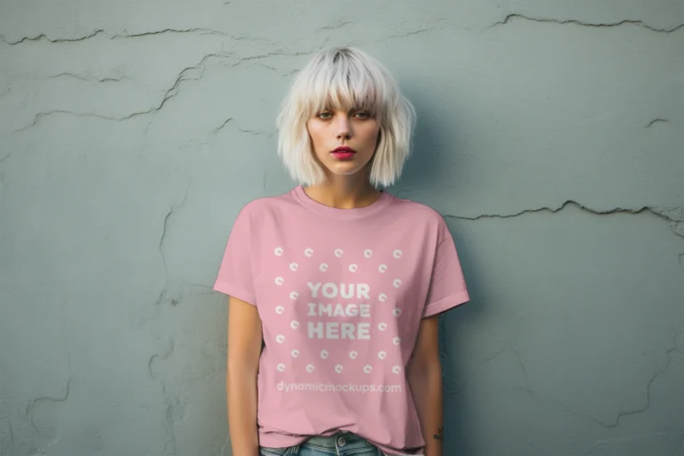 Woman Wearing Pink T-shirt Mockup Front View Template