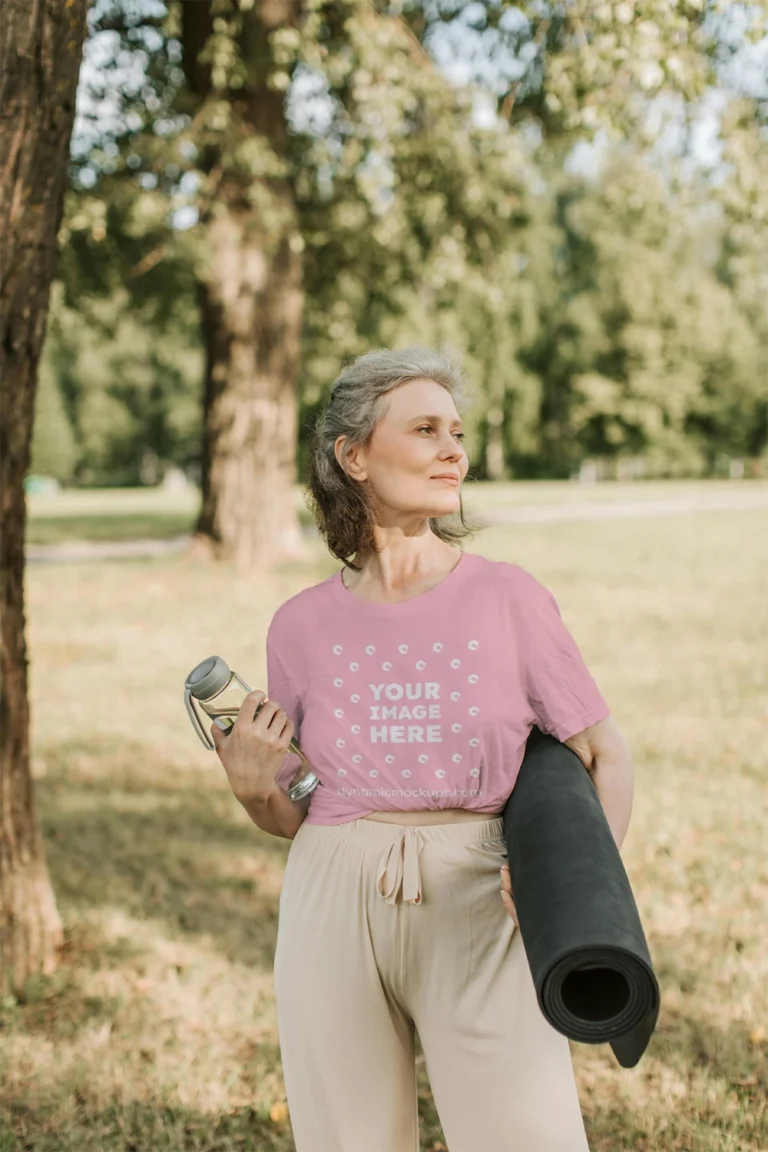 Woman Wearing Pink T-shirt Mockup Front View Template