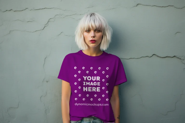 Woman Wearing Purple T-shirt Mockup Front View Template