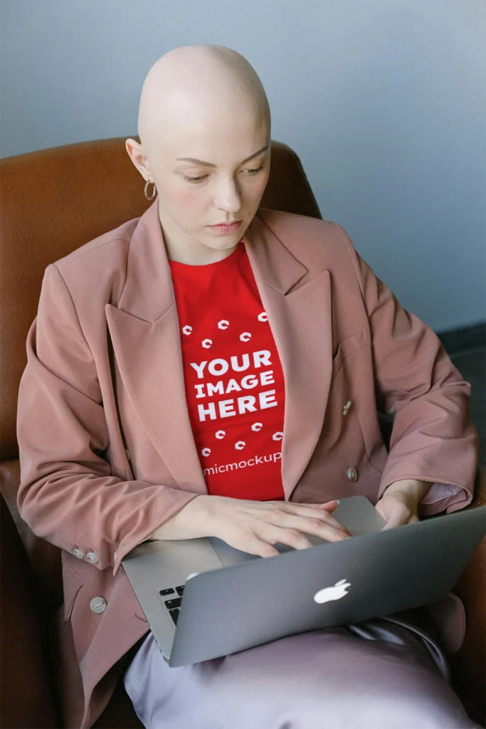 Woman Wearing Red T-shirt Mockup Front View Template