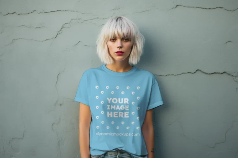 Woman Wearing Sky Blue T-shirt Mockup Front View Template