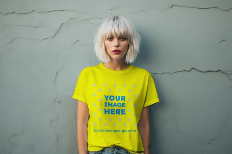 Woman Wearing Yellow T-shirt Mockup Front View Template