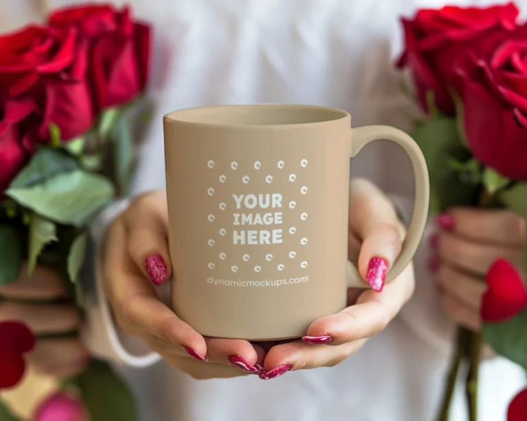 11oz Blank Beige Ceramic Coffee Mug Mockup Template