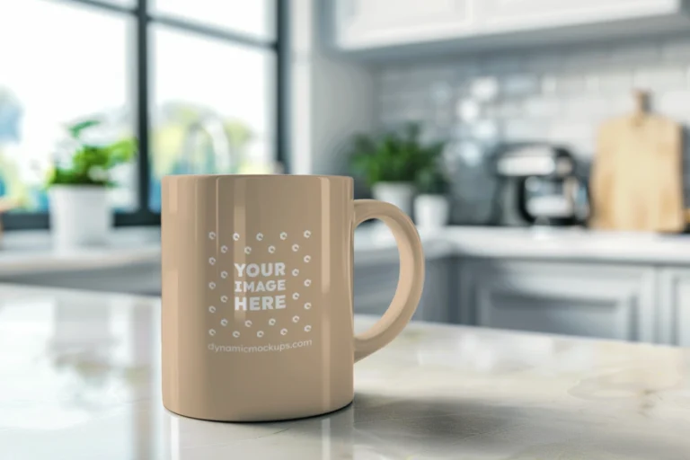 11oz Blank Beige Ceramic Coffee Mug Mockup Template