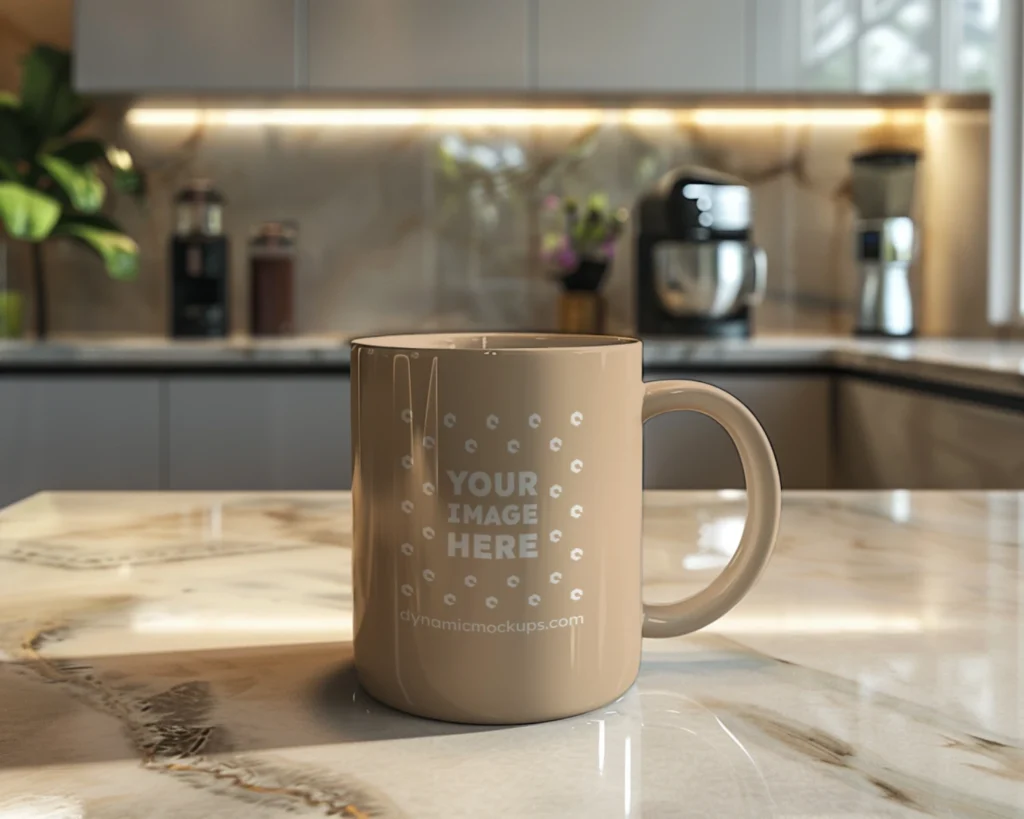 11oz Blank Beige Ceramic Coffee Mug Mockup Template
