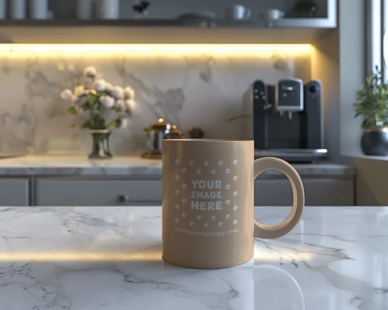 11oz Blank Beige Ceramic Coffee Mug Mockup Template