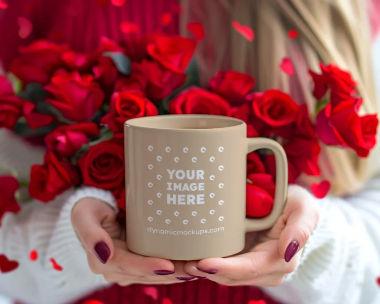11oz Blank Beige Ceramic Coffee Mug Mockup Template