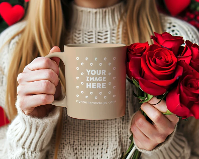 11oz Blank Beige Ceramic Coffee Mug Mockup Template