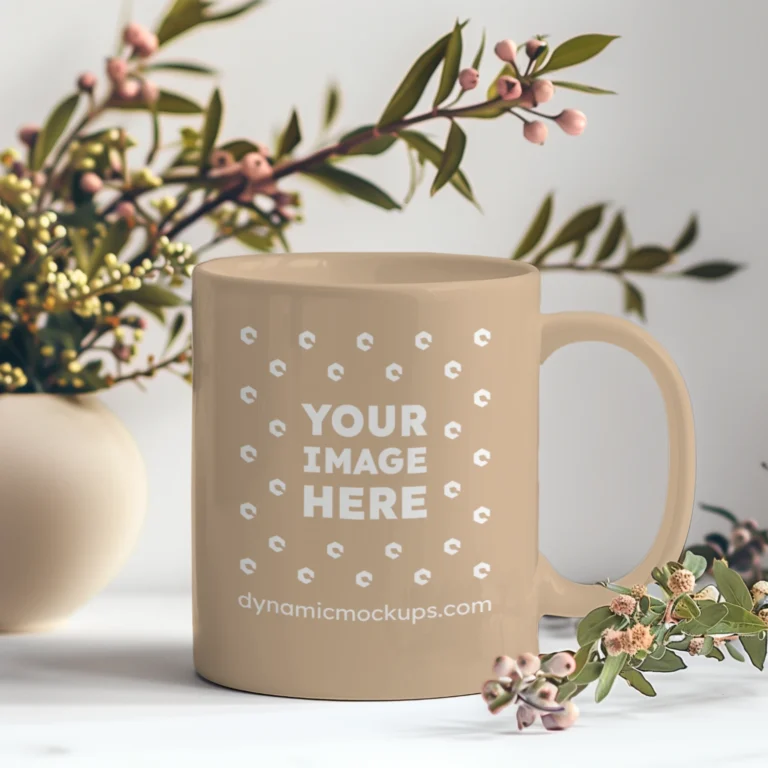 11oz Blank Beige Ceramic Coffee Mug Mockup Template