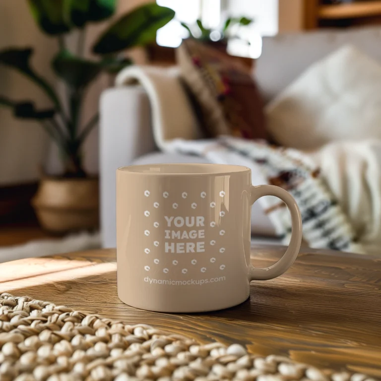 11oz Blank Beige Ceramic Coffee Mug Mockup Template